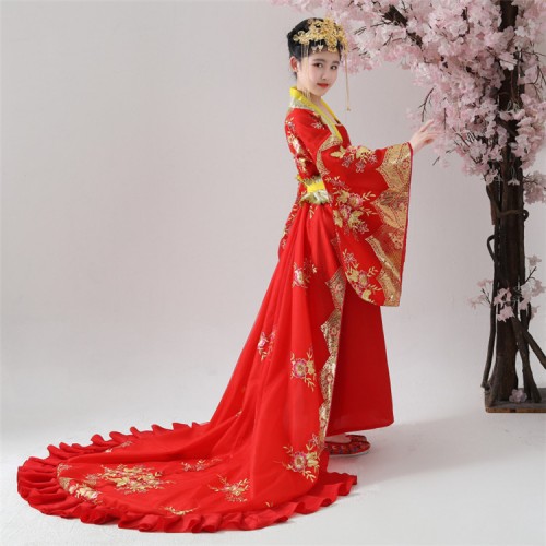 Girls chinese folk dance dresses  fairy cosplay dress tang princess empress drama cosplay trailing dress stage performance costumes